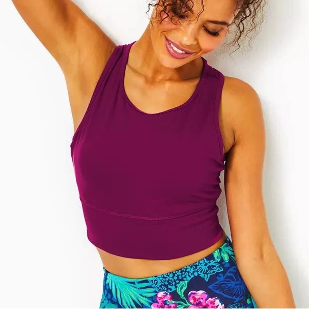 Lilly Pulitzer Luxletic Bentlee Bra Top Cropped Women Small Mulberry Activewear